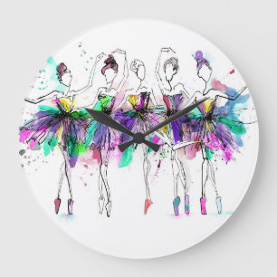 Relógio Grande Watercolor Ballerinas: Ilustração da Dança Brilhan