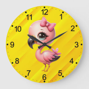 Relógio Grande Watercolor Flamingo Cartoon Clipart
