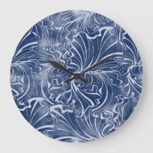 Relógio Grande Watercolor Iriss: Indigo Vintage Nouveau