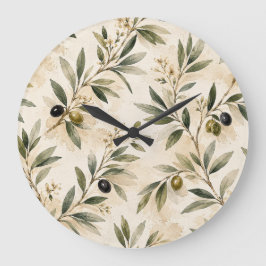 Relógio Grande Watercolor Mediterranean Olive Branch Clock