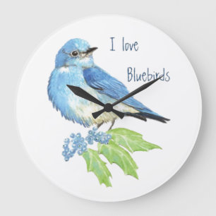 Relógio Grande Watercolor Mountain Bluebird Blue Bird Art para