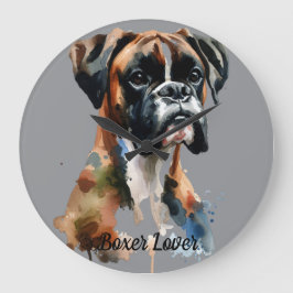 Relógio Grande Watercolor Pet Boxer Personalize Wall Clock