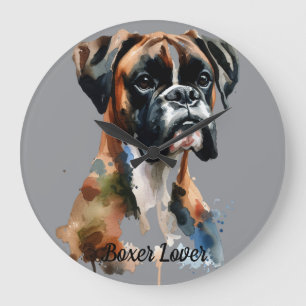 Relógio Grande Watercolor Pet Boxer Personalize Wall Clock
