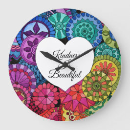 Relógio Grande Watercolor Rainbow Mandala Com Coração