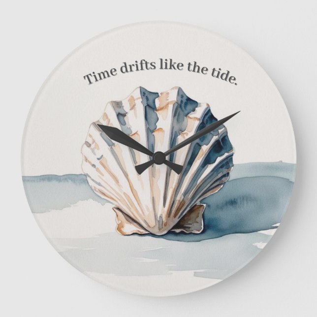 Relógio Grande Watercolor Shell Wall Clock - Calm Coastyle (Frente)