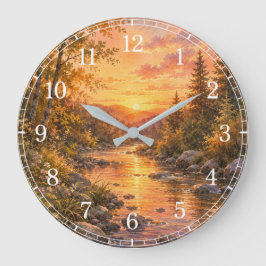Relógio Grande Watercolor Stream Wall Clock — Nature-Inspired Des