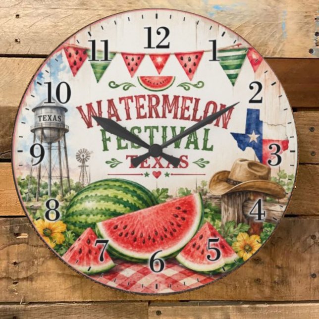 Relógio Grande Watermelon Festival Texas Summer Harvest (Criador carregado)