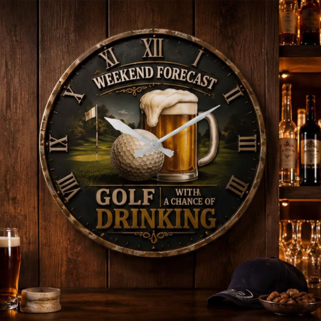 Relógio Grande Weekend Forecast Golf Drinking Golfer Gift  (Criador carregado)
