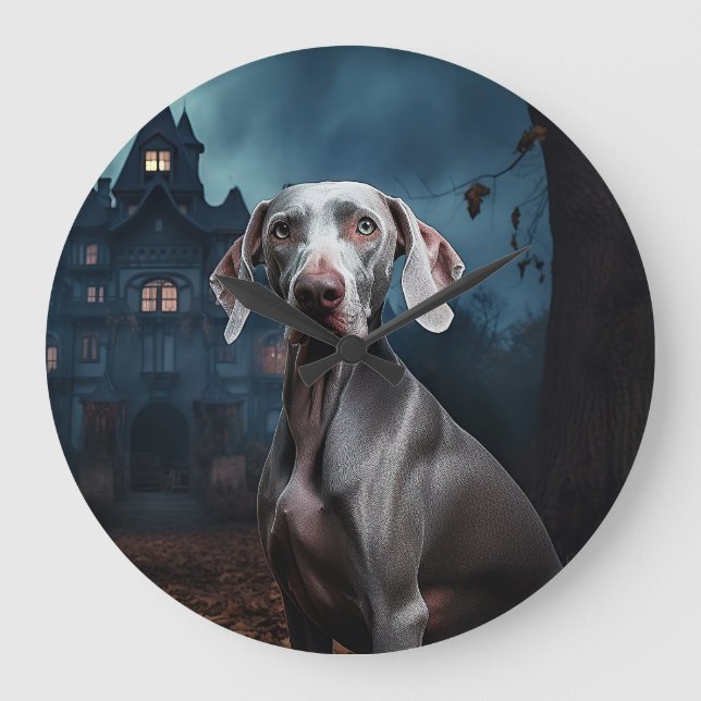 Relógio Grande Weimaraner Halloween Scary (Frente)