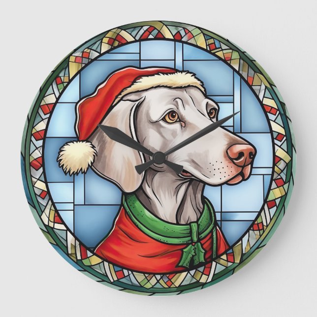 Relógio Grande Weimaraner - Vidro Manchado Natal (Frente)