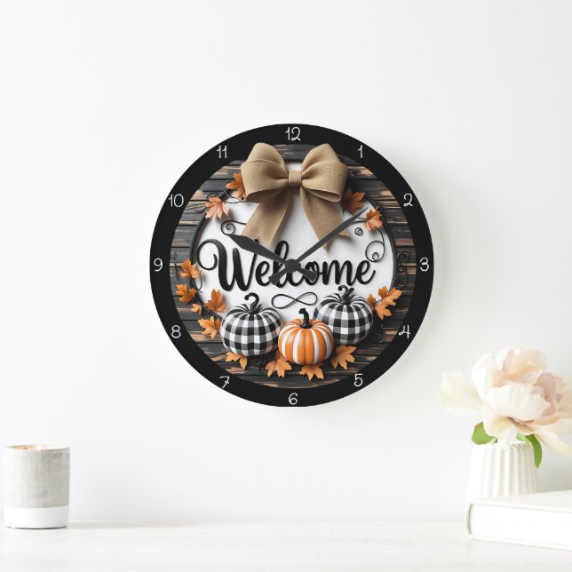 Relógio Grande Welcome Fall Pumpkins (Lar)