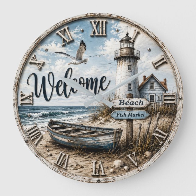 Relógio Grande Welcome Lighthouse Coastal Nautical Beach House  (Frente)