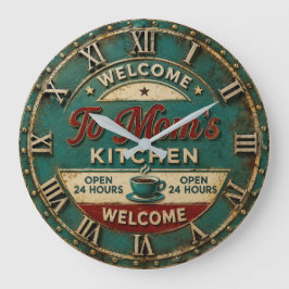 Relógio Grande Welcome to Mom's Kitchen Vintage Coffee Farmhouse