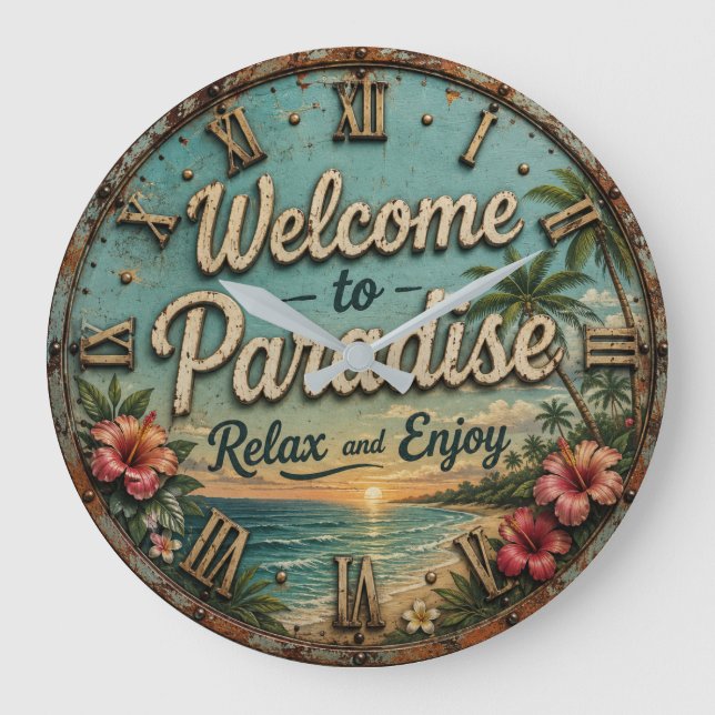 Relógio Grande Welcome to Paradise Tropical Beach (Frente)