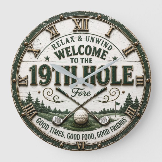 Relógio Grande Welcome to the 19th Hole Funny Golf Bar (Frente)