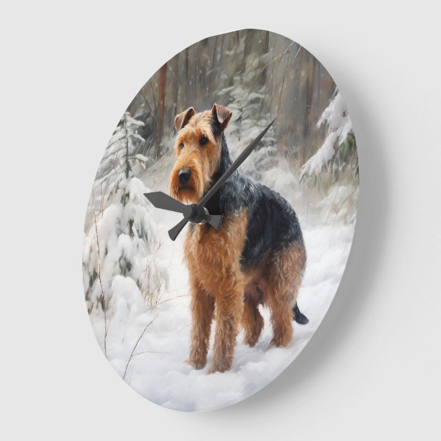 Relógio Grande Welsh Terrier Deixe Nevar Natal (Ângulo)