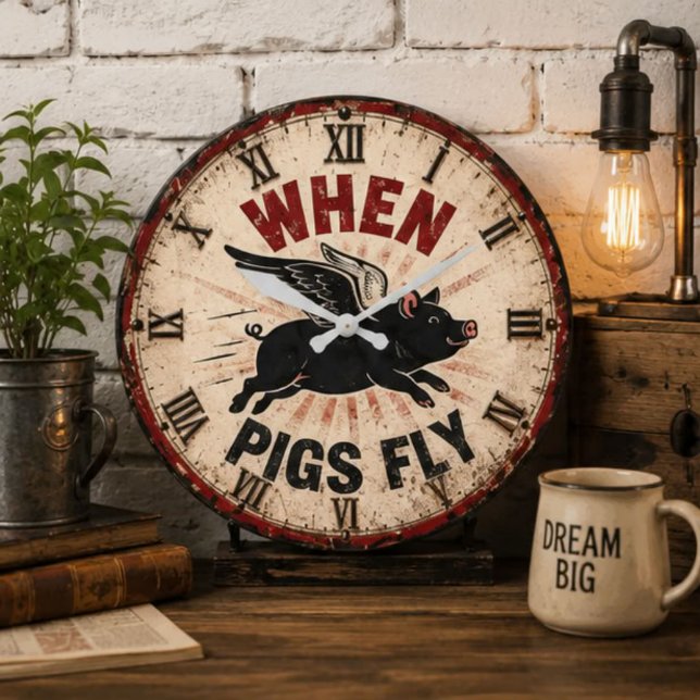 Relógio Grande When Pigs Fly Funny Farmhouse (Criador carregado)