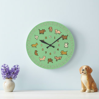 Relógio Grande Whimsical Green Wall Clock for Dog Lovers