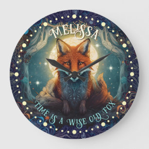 Relógio Grande Whimsical Moonlit Fox Wall Clock AI Art Design