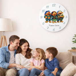 Relógio Grande Whimsical Troll Family Decor Kids Custom Name