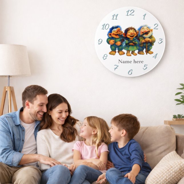 Relógio Grande Whimsical Troll Family Decor Kids Custom Name  (Criador carregado)