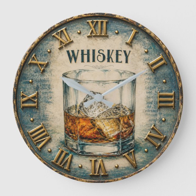 Relógio Grande Whiskey Glass Bar Decor (Frente)