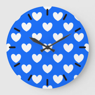 Relógio Grande White polka hearts on blue