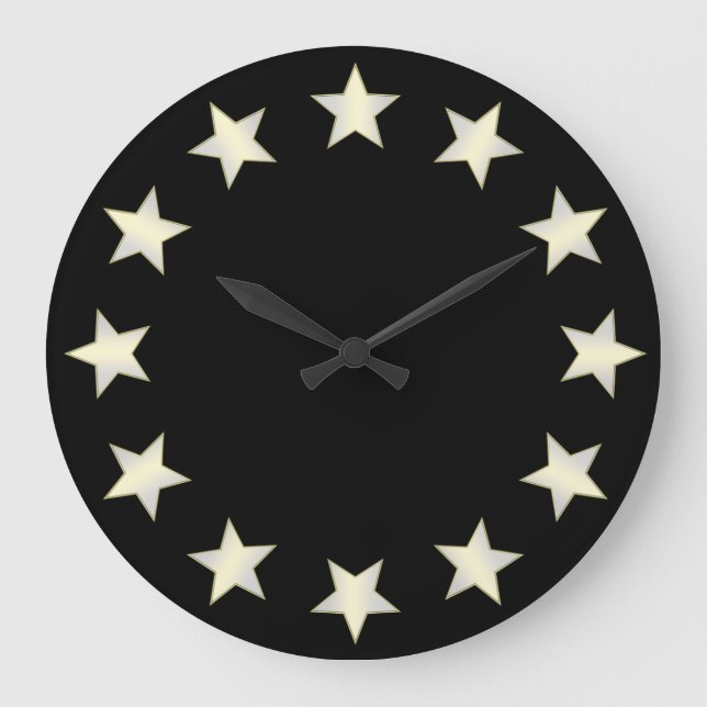 Relógio Grande White Stars Black Background Clock (Frente)