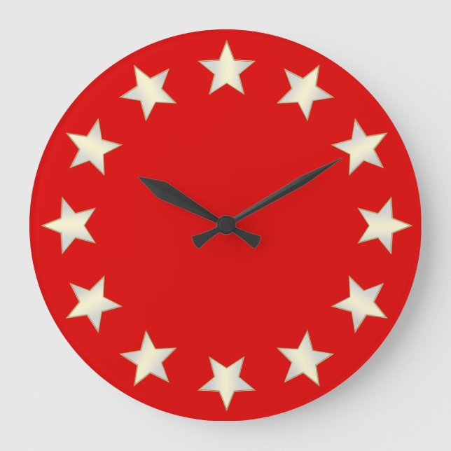 Relógio Grande White Stars Red Background Clock (Frente)