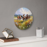 Relógio Grande Wild Horses Running in a Wildflower Meadow<br><div class="desc">A lovely wall clock,  your choice of small or large round styles,  making a terrific gift idea for cowgirls,  cowboys and western art lovers,  a gorgeous painting of wild horses running in a grassy field of wildflowers</div>