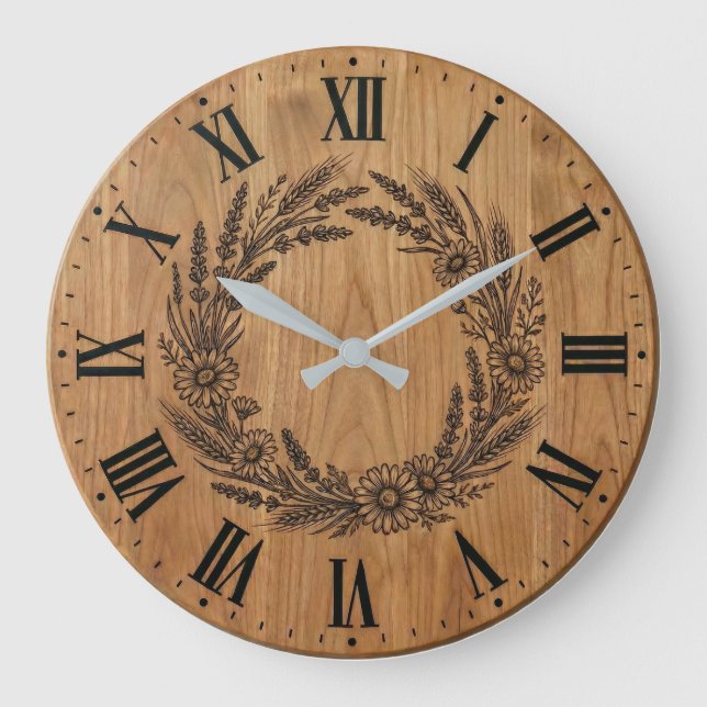 Relógio Grande Wildflower Wreath wall clock |  Farmhouse Decor  (Frente)