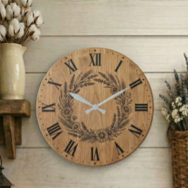 Relógio Grande Wildflower Wreath wall clock | Farmhouse Decor