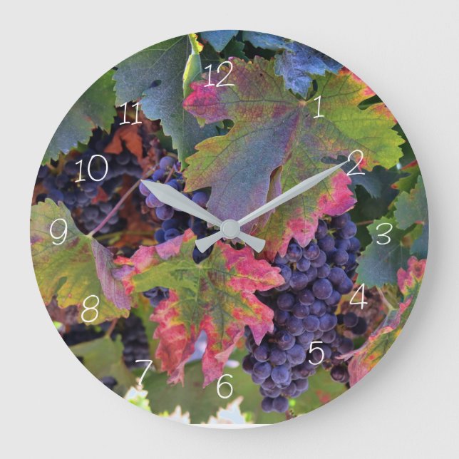 Relógio Grande Wine Grape Vineyard Harvest Fall Colors Clock (Frente)