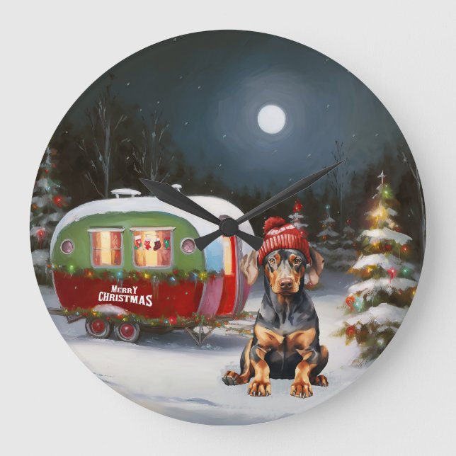 Relógio Grande Winter Doberman Caravan Christmas Adventure (Frente)