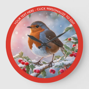 Relógio Grande Winter Robin In Snow Custom Text Christmas