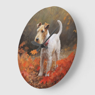 Relógio Grande Wirefox Terrier em Folhas de Outono Caem Inspiraçã