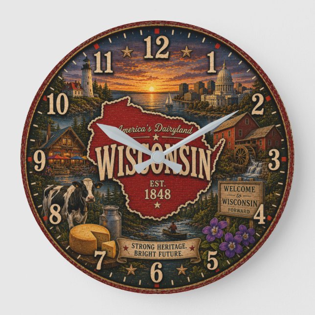Relógio Grande Wisconsin State America's Dairyland (Frente)