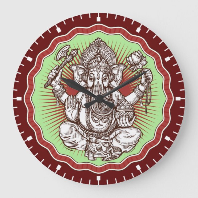 Relógio Grande Wisdom Ganapati India Hindu Lord Ganesha Elephant (Frente)
