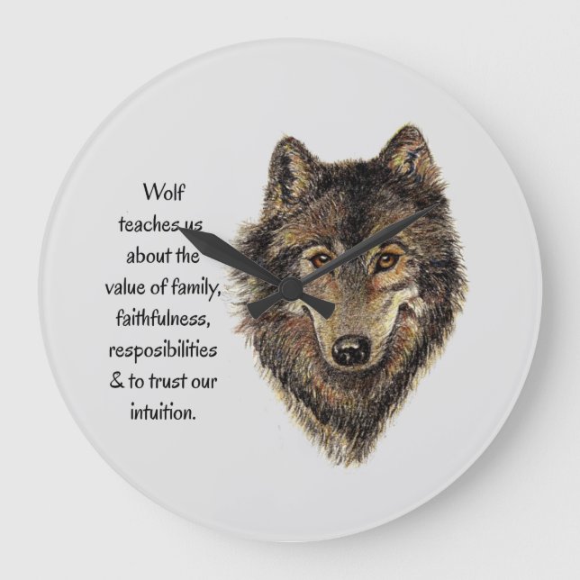 Relógio Grande Wolf totem Inspiration Spirit Guide Round (Frente)