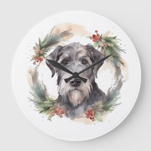 Relógio Grande Wolfhound Christmas Wreath Festivo Pup
