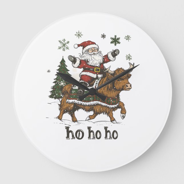 Relógio Grande Womens Xmas Tree Lighting Santa Riding Highland Co (Frente)