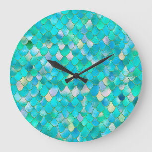 Relógio Grande Wonky Watercolor Teal Glitter Metal Scales de Sere