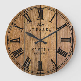 Relógio Grande Wood Barn Rustic Family Name Farmhouse Year Wooden