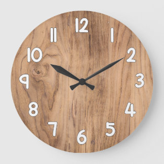 Relógio Grande Wood Texture Wall Clock – Natural Rustic Home Deco