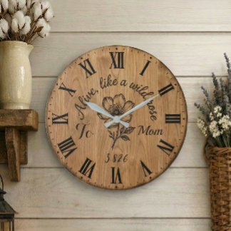 Relógio Grande Wooden Style Wild Rose Wall Clock for Mom