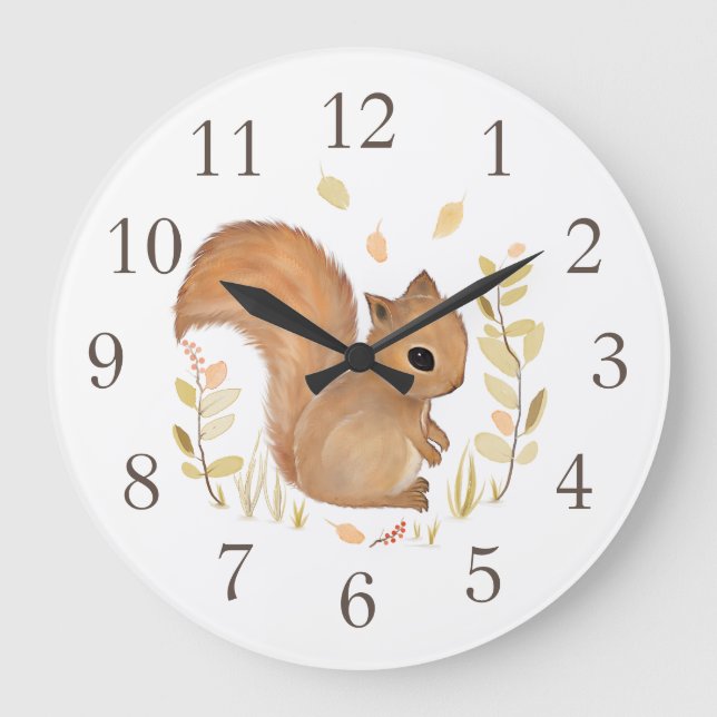 Relógio Grande Woodland Animal Squirrel Wall Clock (Frente)