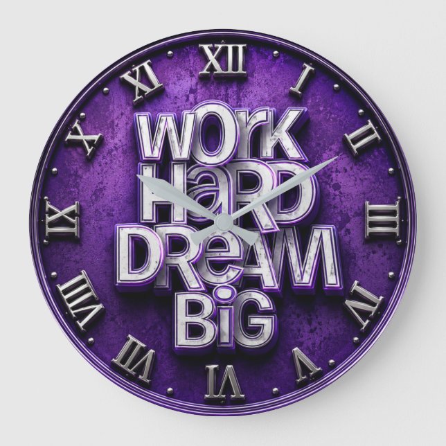 Relógio Grande Work Hard Dream Big Office Purple (Frente)
