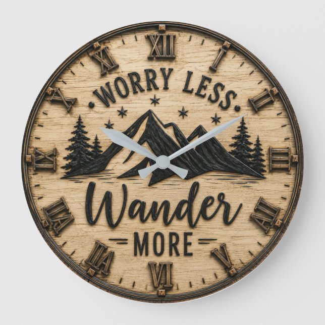 Relógio Grande Worry Less Wander More Rustic Mountain Cabin (Frente)