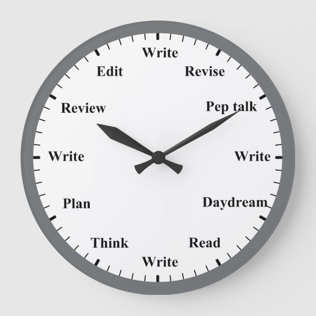 Relógio Grande Writer's Clock - Writing Job Fun Grey Wall Clock (Frente)