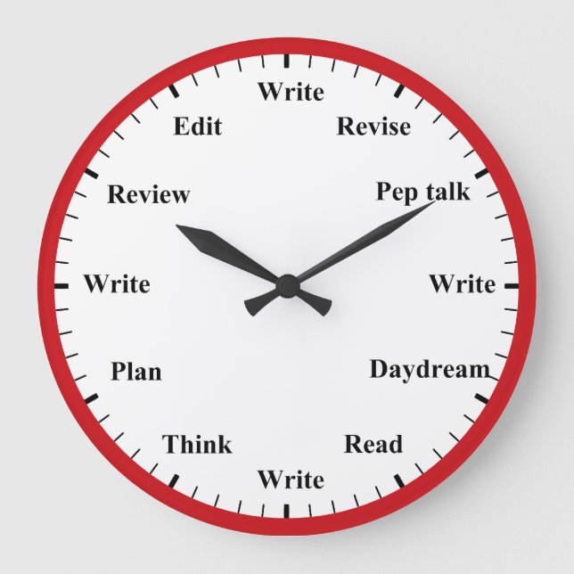 Relógio Grande Writer's Clock - Writing Job Fun Red Wall Clock (Frente)